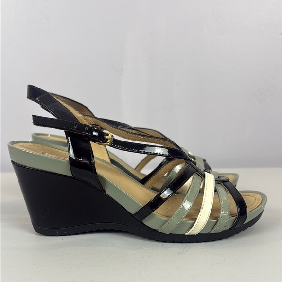 Vintage Geox Respira Roxy Black & Cream Wedge Shoes with Strappy Design 3” Heels - Picture 6 of 11